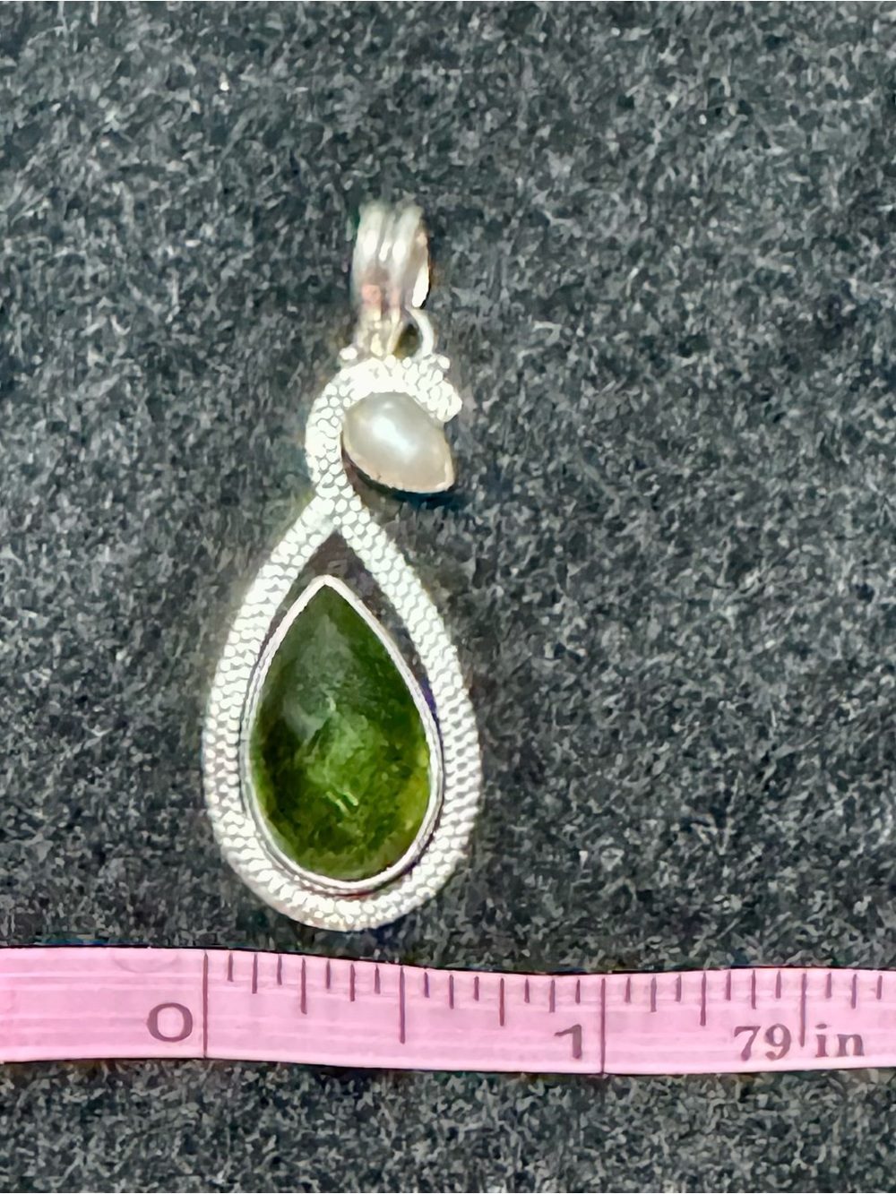925 Sterling Silver Peridot Teardrop Pendant with Pearl Accent - Picture 2 of 9